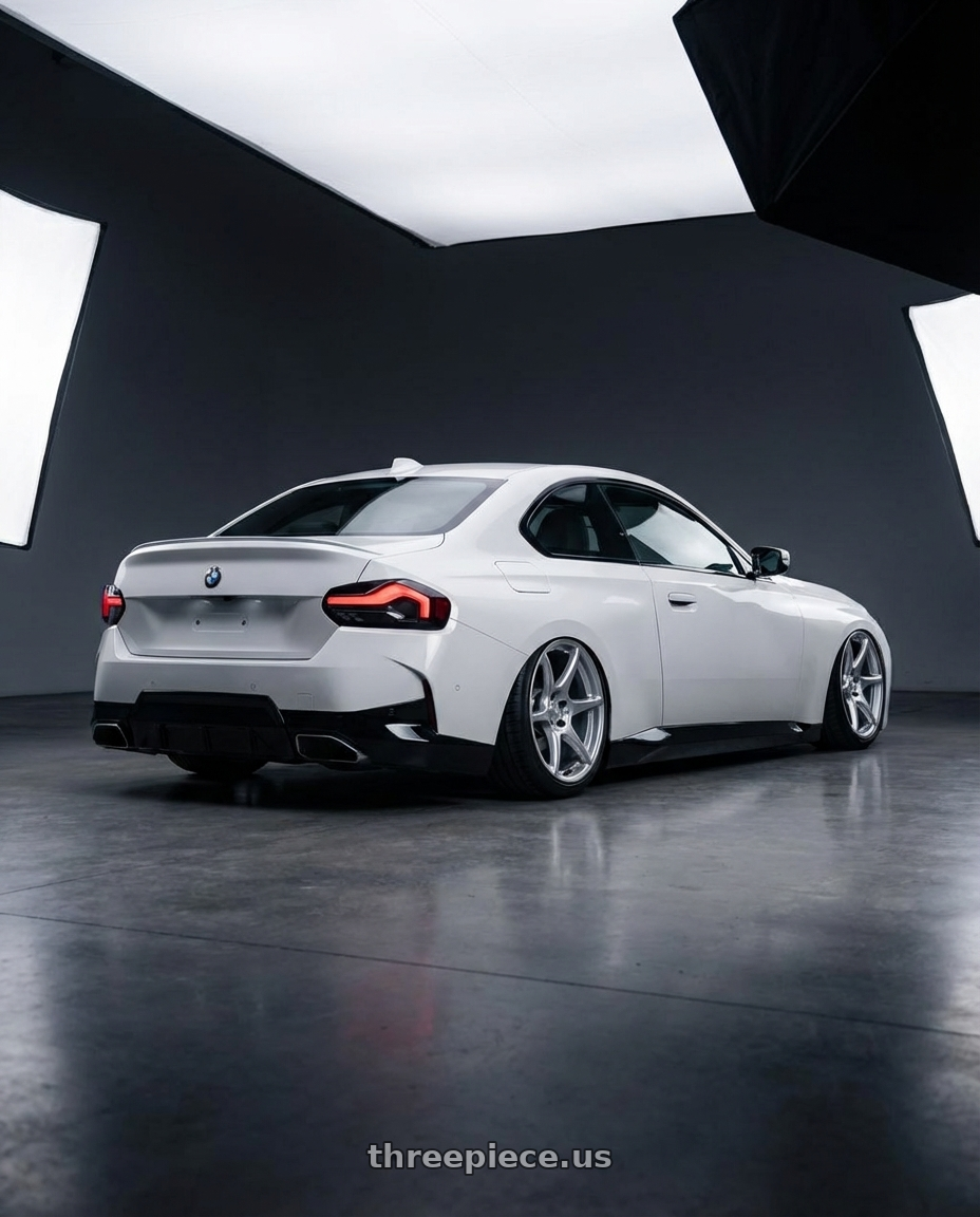 2024 BMW 2 Series G42 with Kansei K11S Tandem 5X112 19x9.5 22 Hyper Silver wheels rear three quarter view slight stretch tires