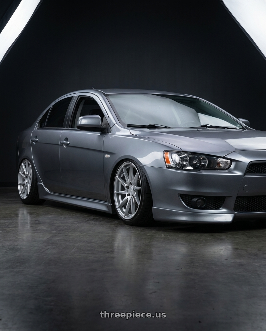 2014 Mitsubishi Lancer Ralliart with Aodhan AH09 5x114.3 18x8.5 +35 Gloss Silver Machined Face wheels