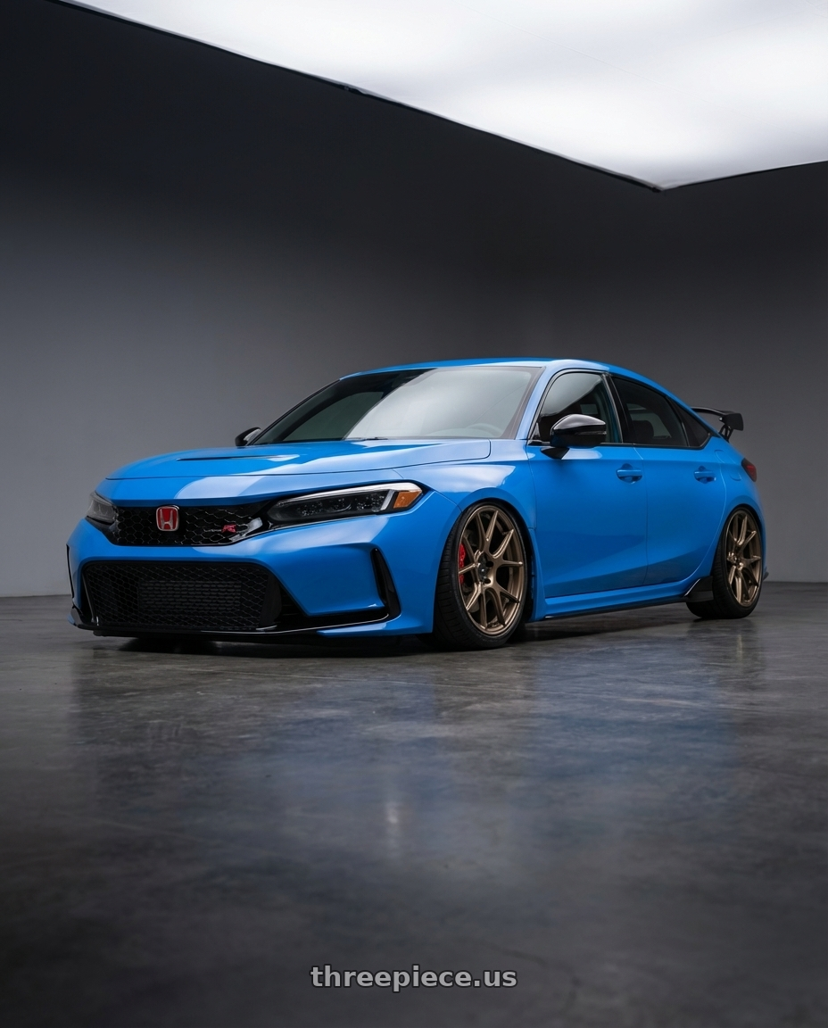 2020 Honda Civic Type R with Konig Ampliform 5x120 19x10+28 Gloss Bronze wheels front three quarter view stanced stance