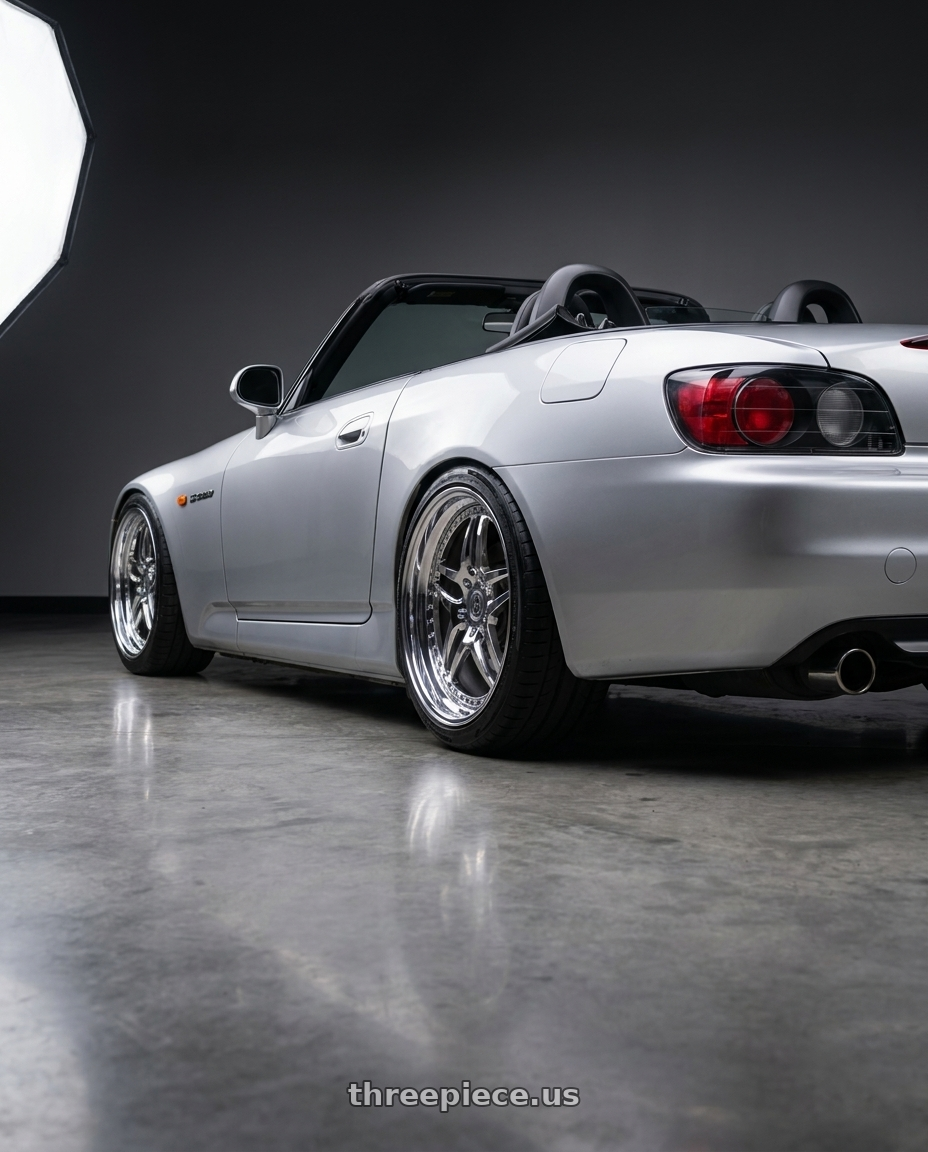2002 Honda s2000 with Heritage Wheel EBISU wheels rear three quarter view square tires