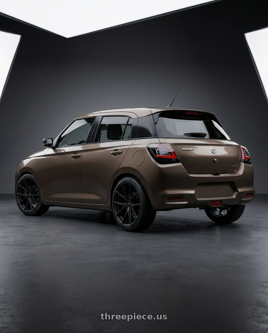 2026 suzuki swift with Bravado 08B Tribute 5X115 18x10 +20 Matte Black wheels rear three quarter view slight stretch tires