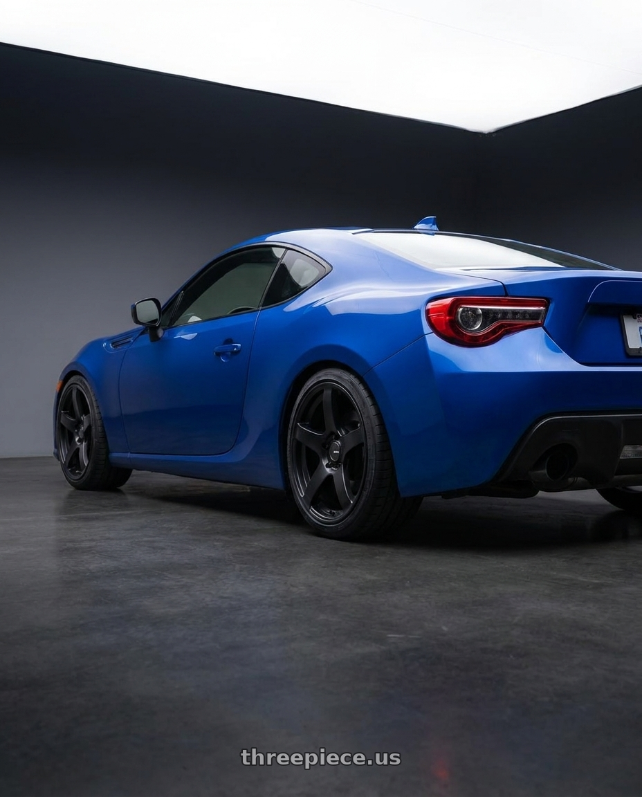 2017 Subaru BRZ with Ssr Gtv01 5x100 17x7+50  FLAT BLACK wheels rear three quarter view square tires
