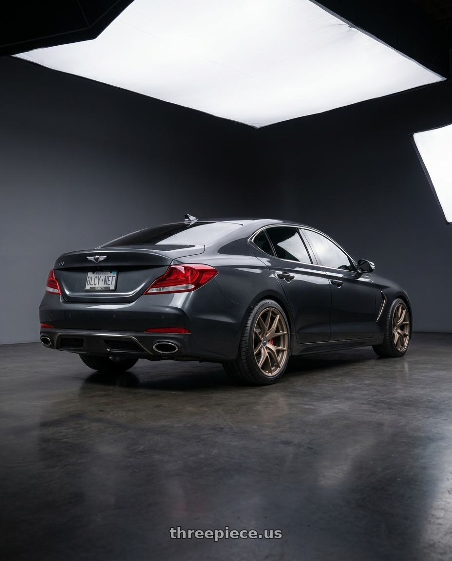 2019 Genesis G70 with ESR Wheels FORGETECH SERIES RF2 5x114.3 19x8.5 +30 Matte Bronze wheels rear three quarter view slight stretch tires