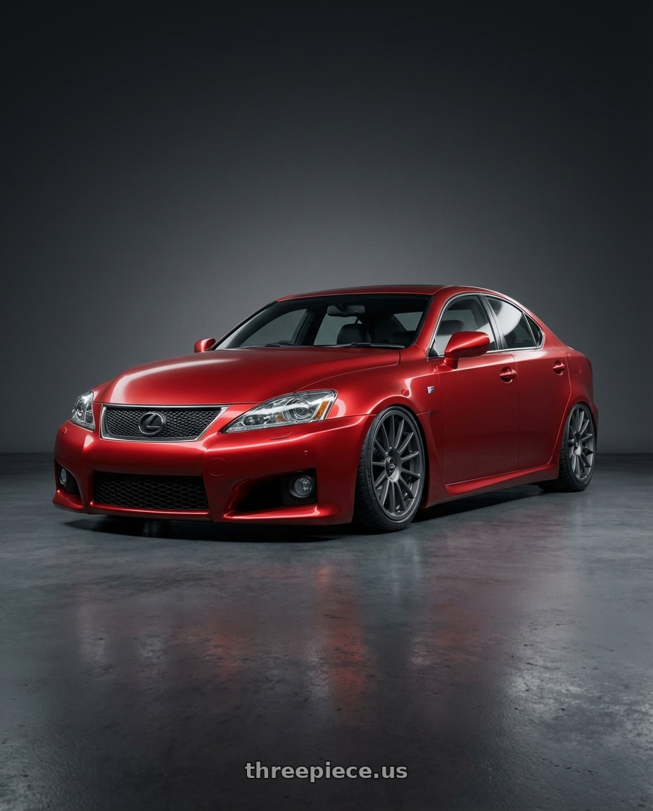 2012 Lexus IS-F with fifteen52 PODIUM 5x114.3 / 5x120 19x8.5 +35 FROSTED GRAPHITE (SATIN GREY) wheels front three quarter view stanced stance