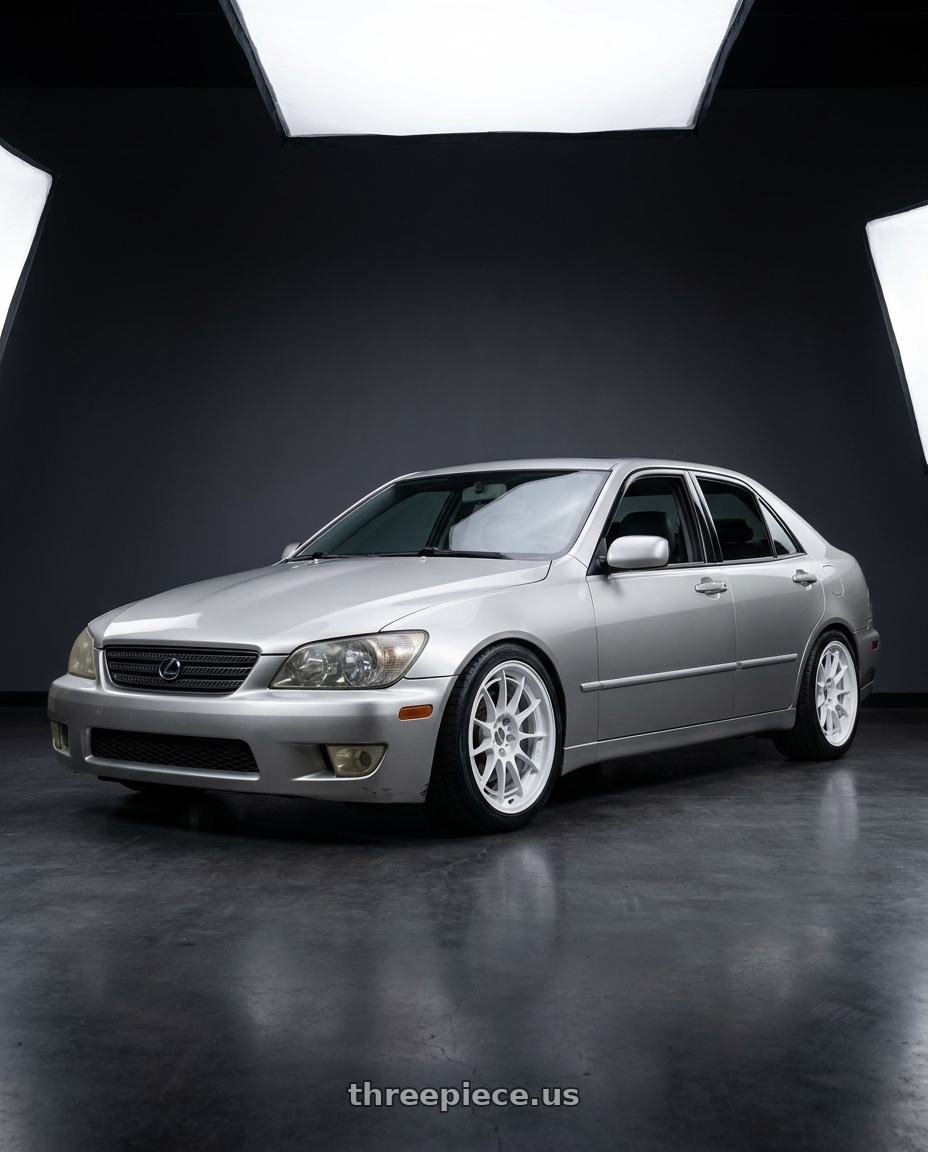 2002 Lexus is300 with Enkei NT03+M 5x114.3 18x9.5+40 Vanquish White wheels
