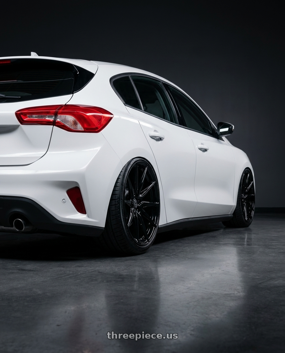 2020 Ford focus with Brada Wheels CX2 5x112 19x10 +35 Gloss Black wheels rear three quarter view slight stretch tires