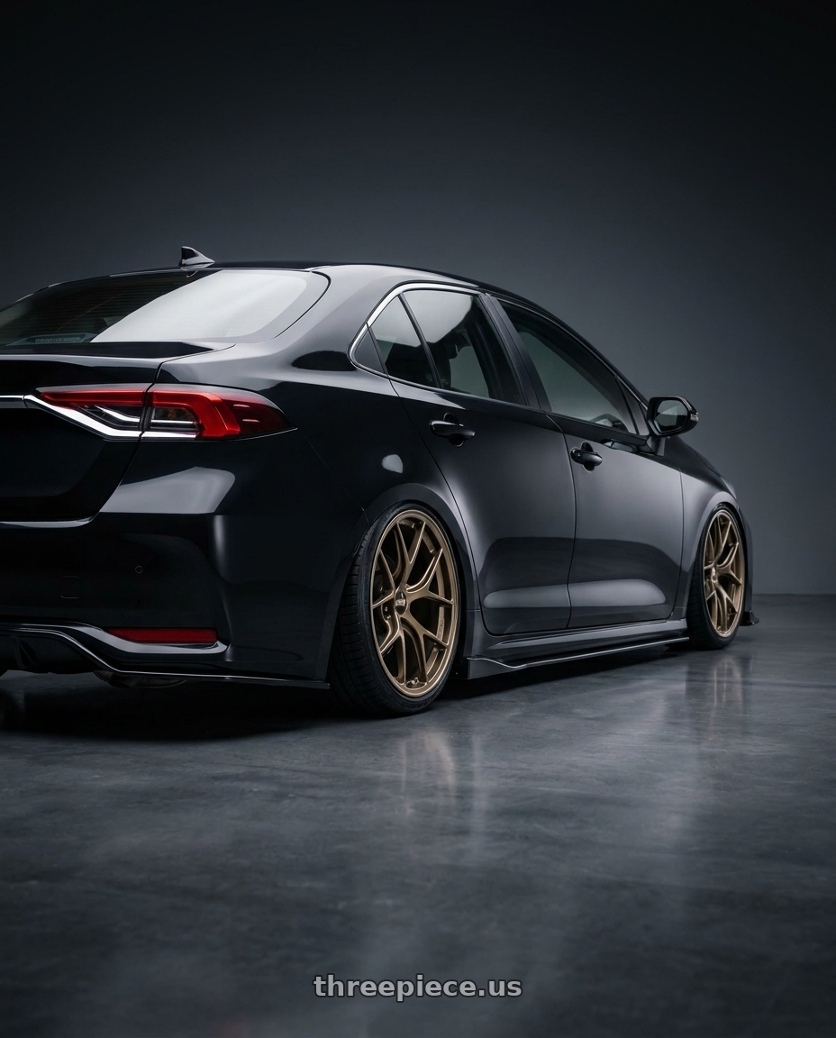 2024 toyota corolla altis with BBS RI-D 5x108 19x10.5 +35 Diamond Gold wheels rear three quarter view slight stretch tires
