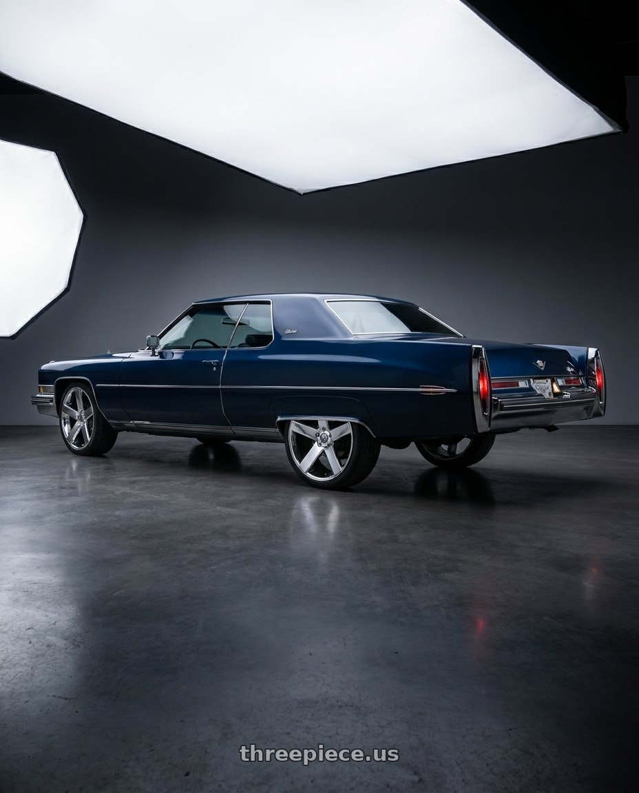 1973 Cadillac brougham  with DUB 1PC S115 BALLER 6X139.7 26X10 +20 CHROME PLATED wheels rear three quarter view square tires