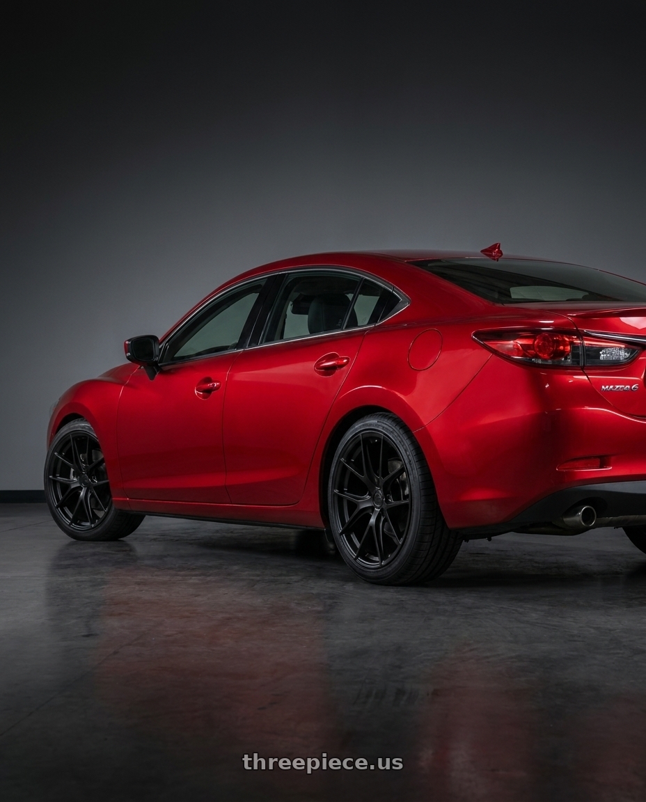 2019 mazda 6 with Aodhan AFF7 5x114.3 19x8.5+35 Matte Black wheels rear three quarter view square tires