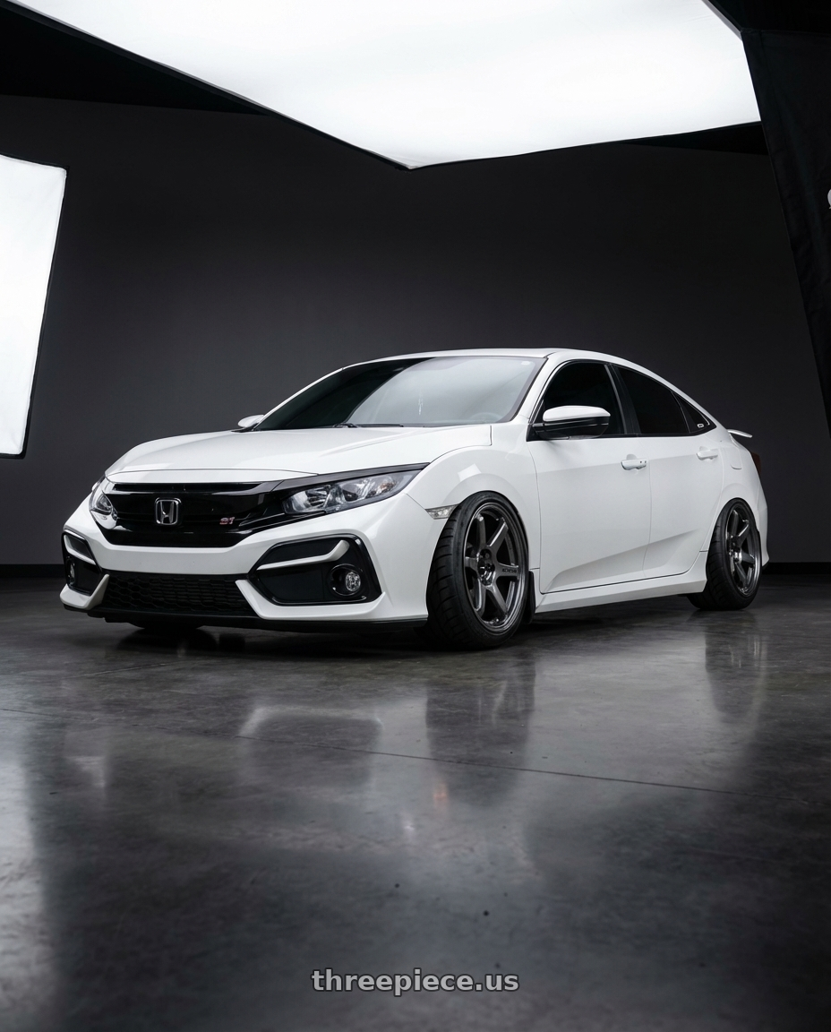 white 2020 honda civic si sedan with Enkei T6R 5x114.3 18x8+40 Gloss Gunmetal wheels