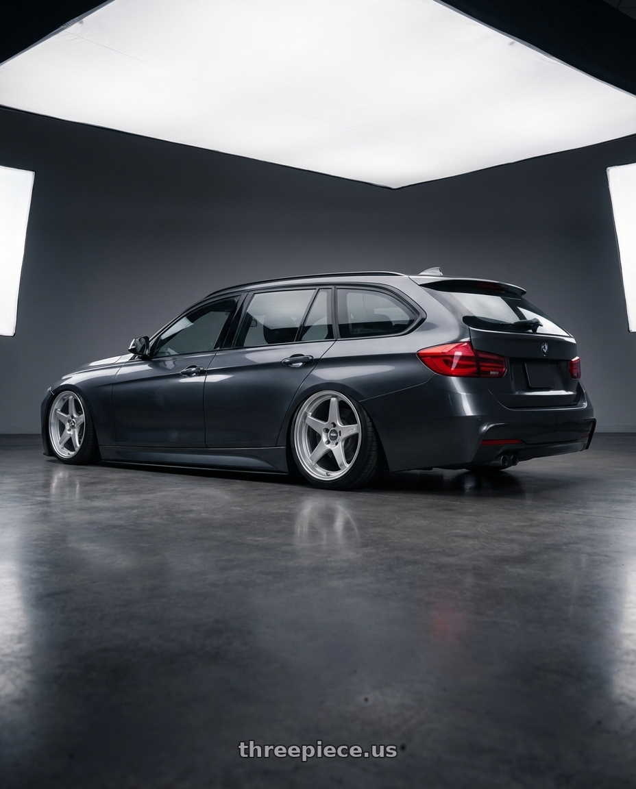 2016 BMW 3 Series F30 with ESR Wheels APEX SERIES AP5 5x120 19x8.5 +30 Hyper Silver wheels rear three quarter view slight stretch tires