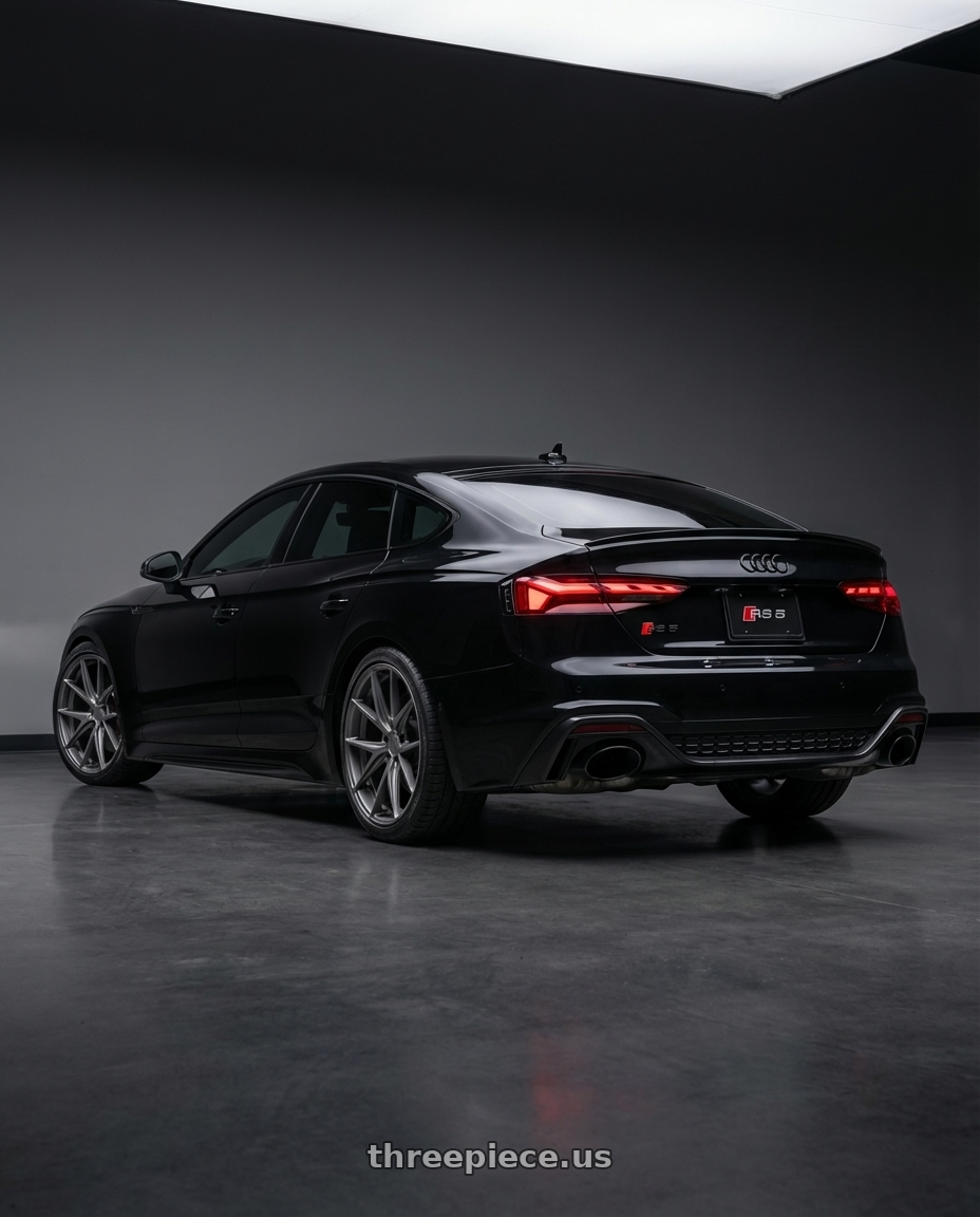 2022 Audi RS5 with Niche 1PC M116 MISANO 5X112 20X9 +26 MATTE GUN METAL wheels rear three quarter view square tires