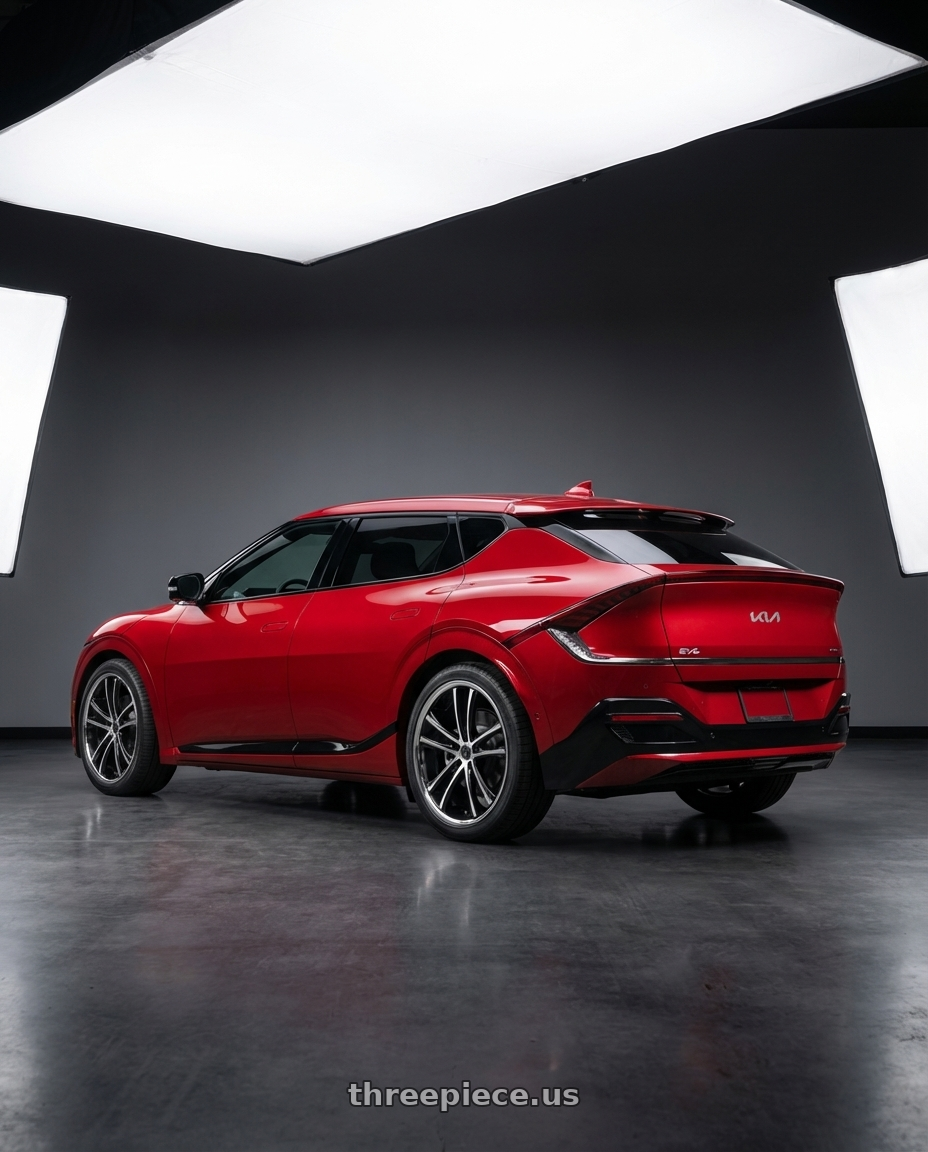 2024 kia ev6 with Asanti Black ABL-1 PEGASI 5X114.3 20X8.5 +35 MACHINED FACE W/ SS LIP wheels rear three quarter view square tires