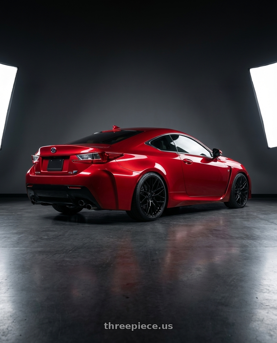 2018 Lexus RC F with Avant Garde Wheels M520R 5X114.3 19x9.5 +40 Gloss Black wheels rear three quarter view square tires