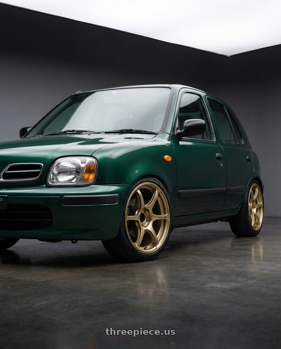 2001 Nissan March British Green with Advan RGIII 4x100 18x7.0+42 Gold wheels
