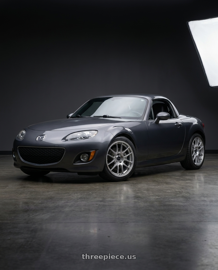 2014 Mazda MX-5 with Konig Forged F1M 4X100 17x9+45 Ash Silver Knurled Bead wheels