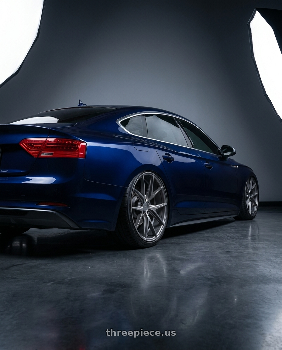 2014 Audi S5 B8 with Niche 1PC M116 MISANO 5X112 19X8.5 +42 MATTE GUN METAL wheels rear three quarter view slight stretch tires