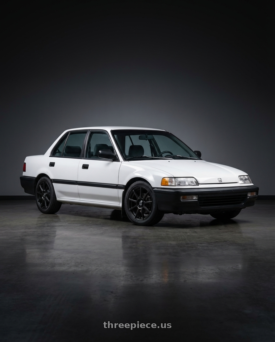 1988 Honda Civic DX, Whitr with Konig Control 4x100/4x114.3 15x6.5+40 Matte Black wheels