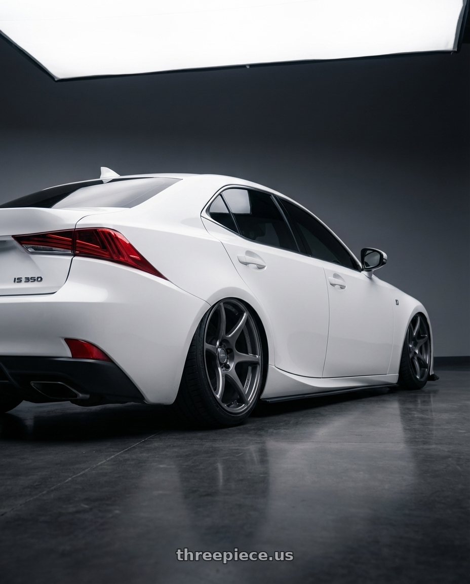 2018 Lexus IS 350 F Sport with Kansei K11G Tandem 5x114.3 19x9.5 12 Gunmetal wheels rear three quarter view slight stretch tires