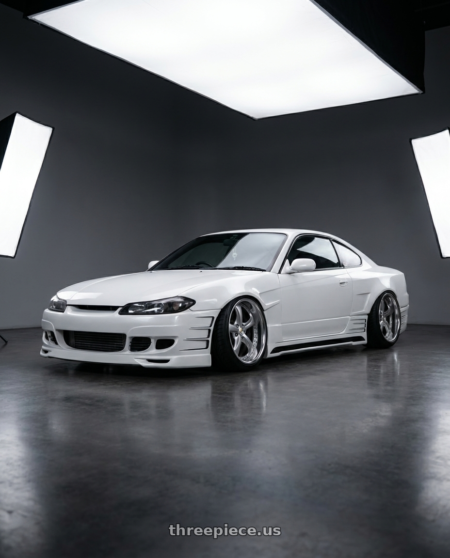 2000 Nissan s15 with Work Wheels VS-KF 5x114.3 18x9.5+9 Light Grey Silver A Disk FULL REVERSE wheels