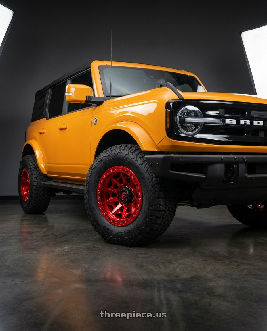2024 Ford Bronco with Fuel 1PC D113 COVERT BEADLOCK 6X139.7 17X9 -15 CANDY RED wheels