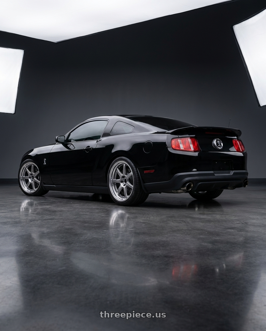2011 GT500 SVT Performance Package Black with Work T7r 2P 5x114.3 19x9.5 +38 GT SILVER wheels rear three quarter view square tires