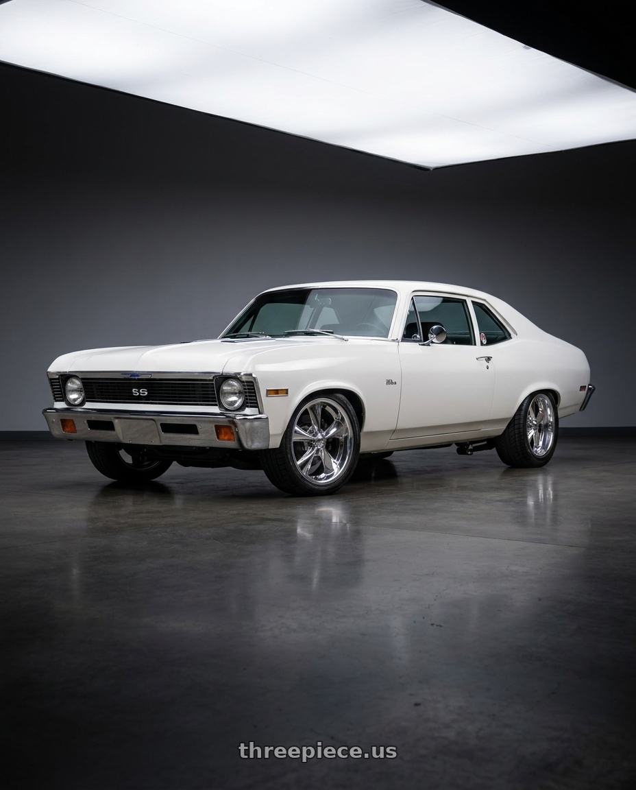 1972 Chevrolet Nova with Boyd Coddington BC1P Junkyard Dog 5x120.65 17x7 +0 High Polish wheels