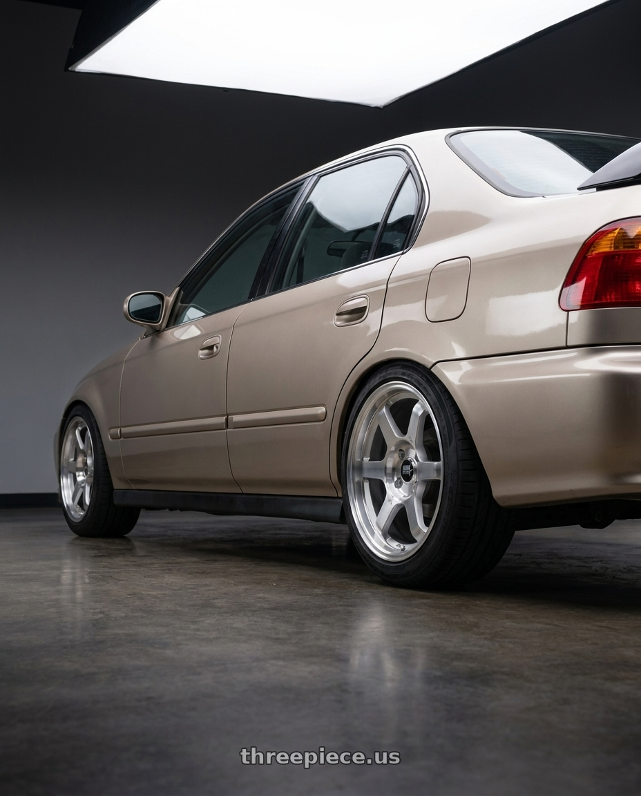 2000 Honda Civic ex with MST Wheels Time Attack 4x100 15x8 +35 Machine wheels rear three quarter view square tires