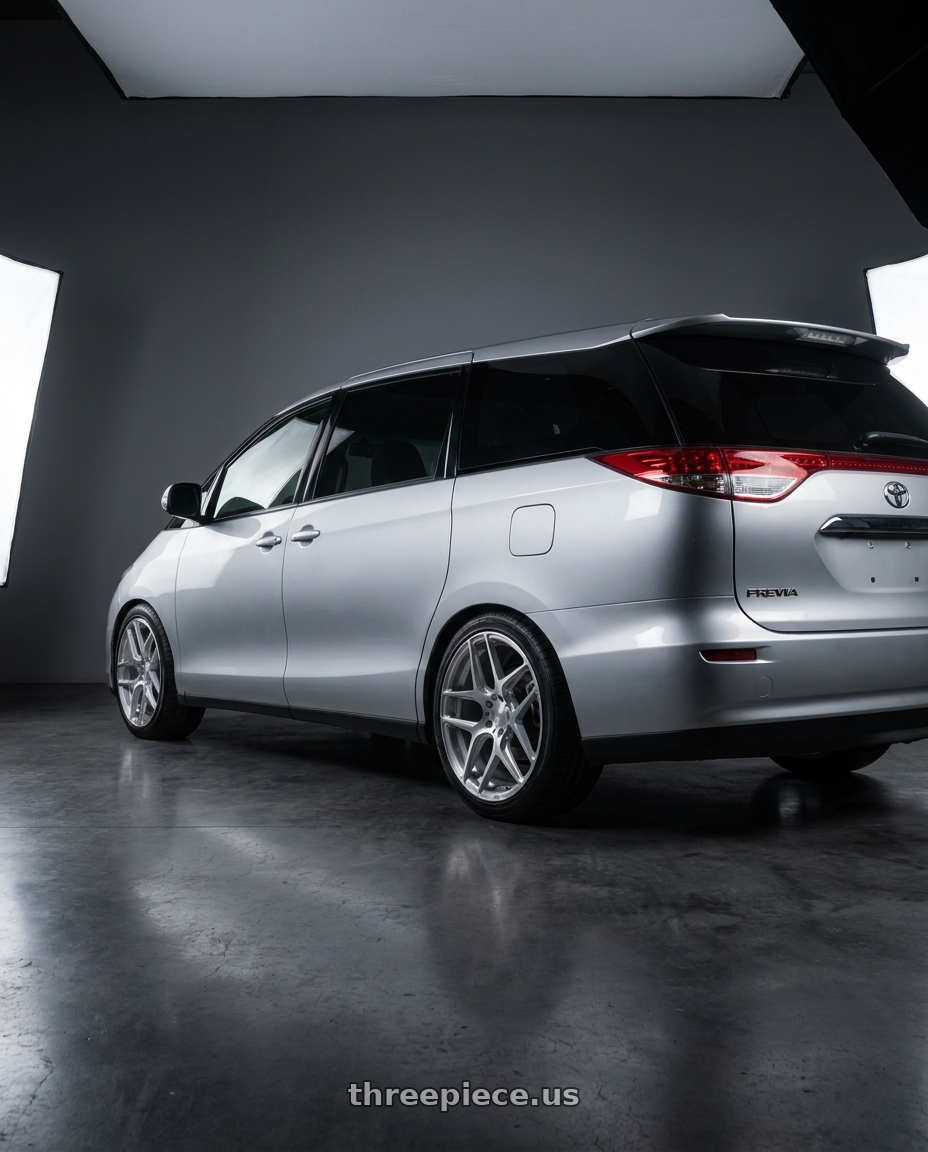 2011 Toyota Previa 35 with MRR FS1 5x130 18x8.5  +45 Brushed Clear wheels rear three quarter view square tires