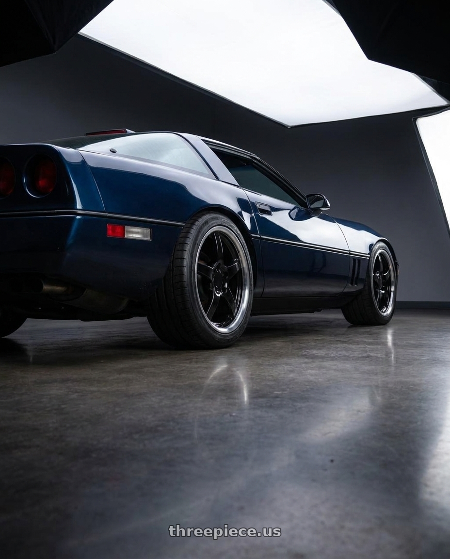 1989 Chevrolet Corvette with OE Wheels CV05 5x120.65 18x9.5+54 Black wheels rear three quarter view square tires