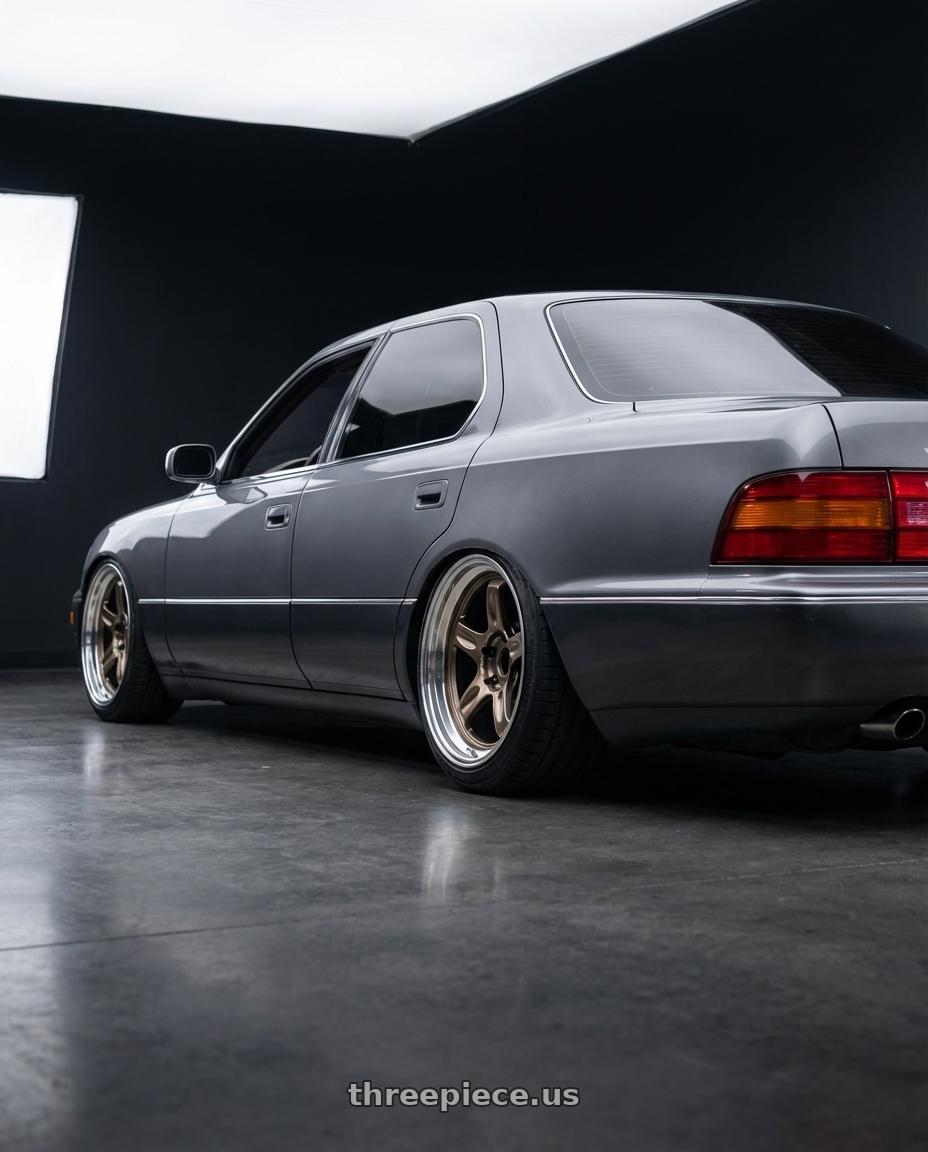 1991 toyota celsior with Volk Racing 21C SPEC-SR 5x114.3 18x9.5 +30 SHINING BRONZE METAL / RIM DC wheels rear three quarter view square tires