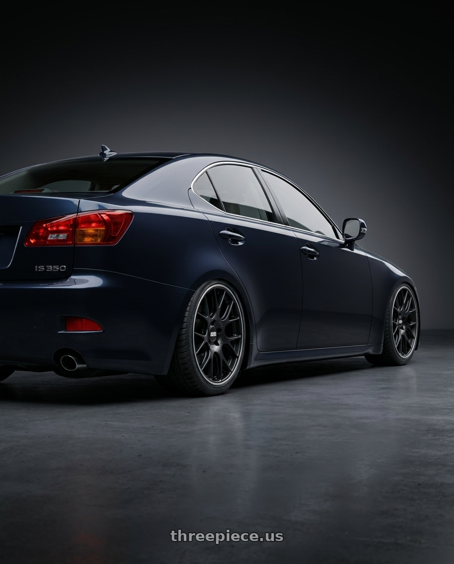 Lexus is350 2007 with BBS CH-R 5x114.3 19x8 +38 Satin Black Polished Rim Protector wheels rear three quarter view square tires