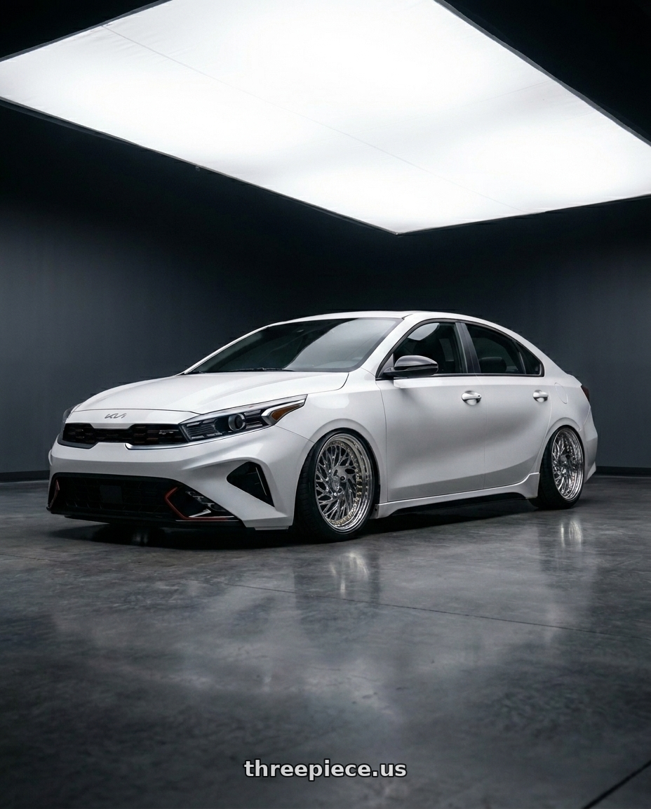 2023 kia forte gt limited in Snow White pearl  with Aodhan DS03 5x114.3 18x9.5 +30 Vacuum Chrome w/Gold Rivets wheels