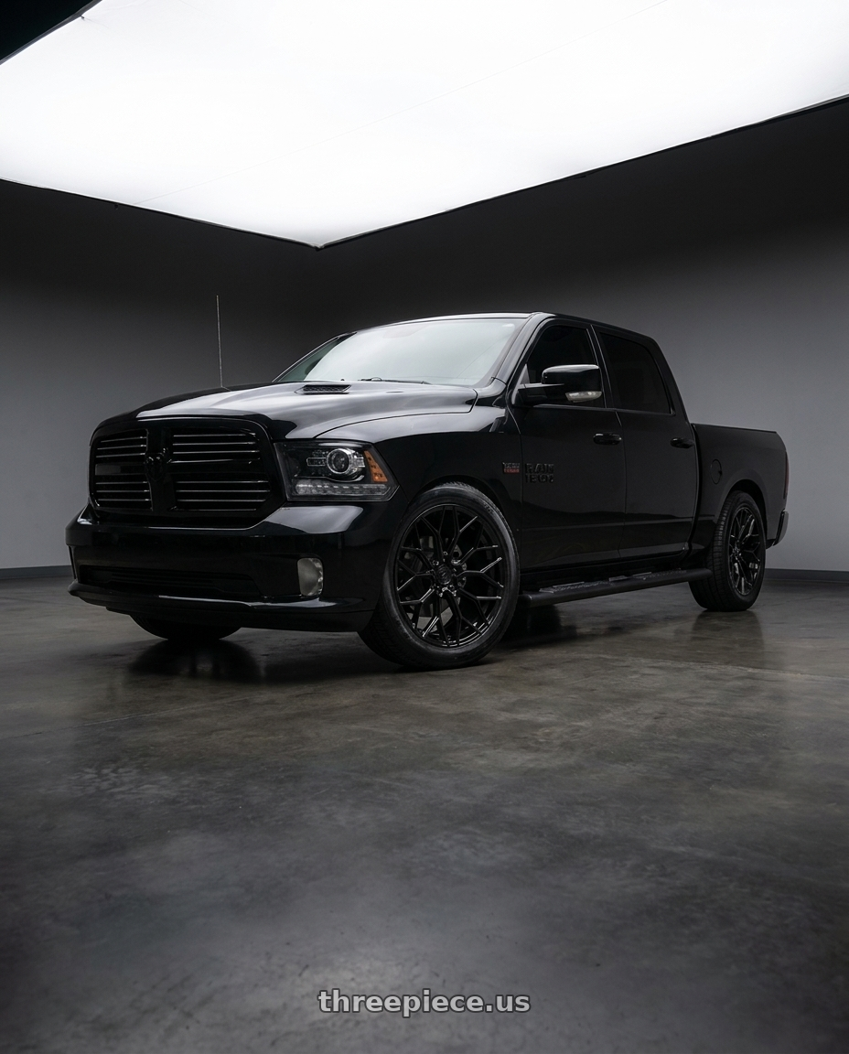 2017 ram 1500 Laramie black with DOLCE PERFORMANCE PISTA 5x112 20x8.5 +35 Gloss Black wheels