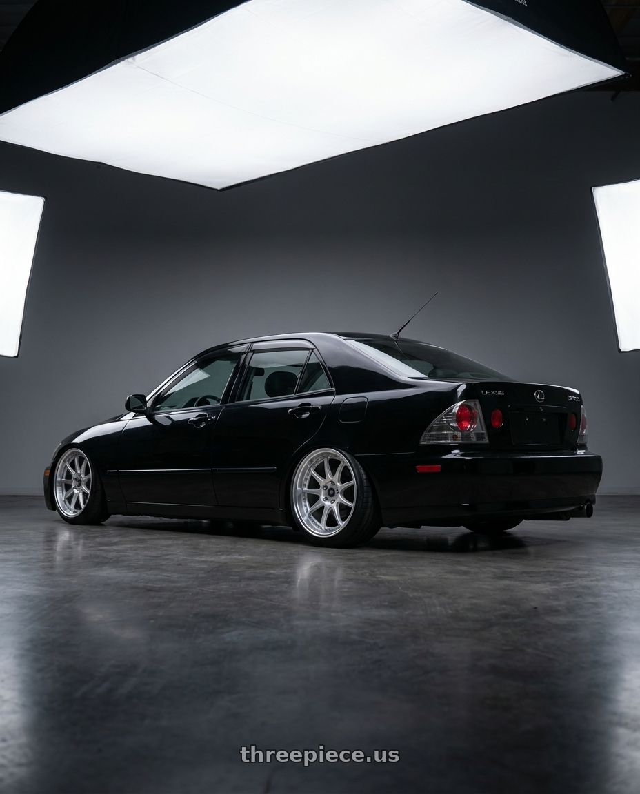 2004 Lexus IS300 Black with ESR Wheels CS12 5x114.3 18x8.5 +35 Hyper Silver wheels rear three quarter view slight stretch tires