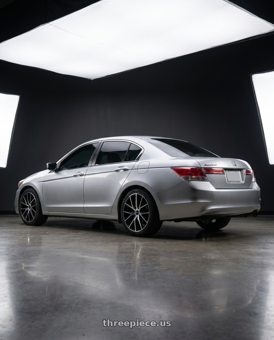 2010 Honda accord with TOUREN TR60 3260 5x108/5x114.3 17x7.5 +42 GLOSS BLACK MACHINED wheels rear three quarter view square tires