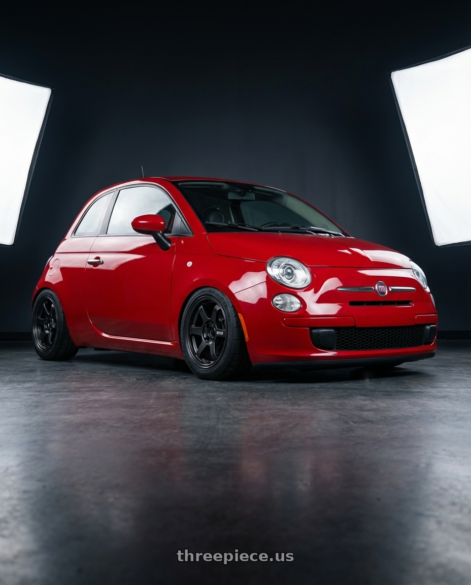 2010 Fiat 500, Red with Volk Racing TE37 SONIC 4x100 15x7+25 wheels
