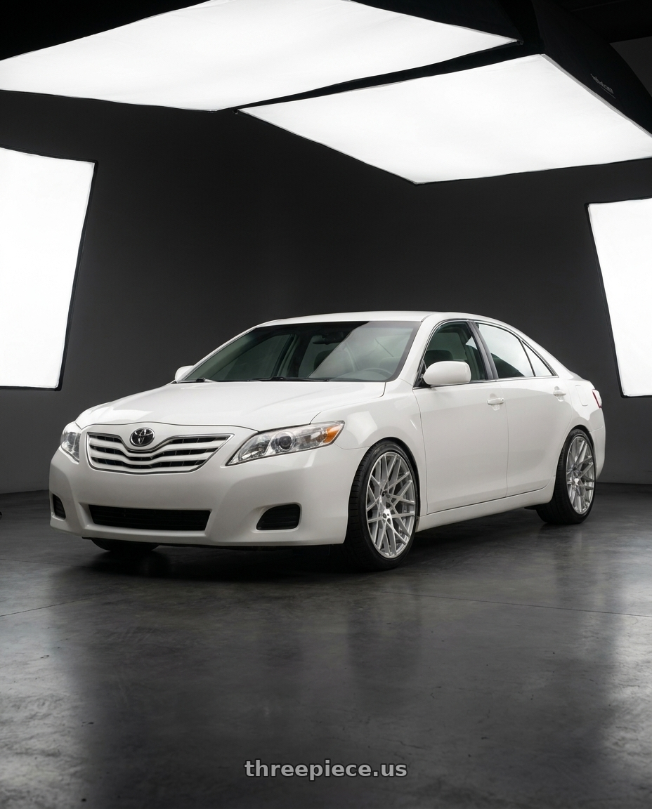 2011 Toyota Camry White with Rotiform 1PC R110 BLQ 5X114.3 18X8.5 +38 GLOSS SILVER MACHINED wheels