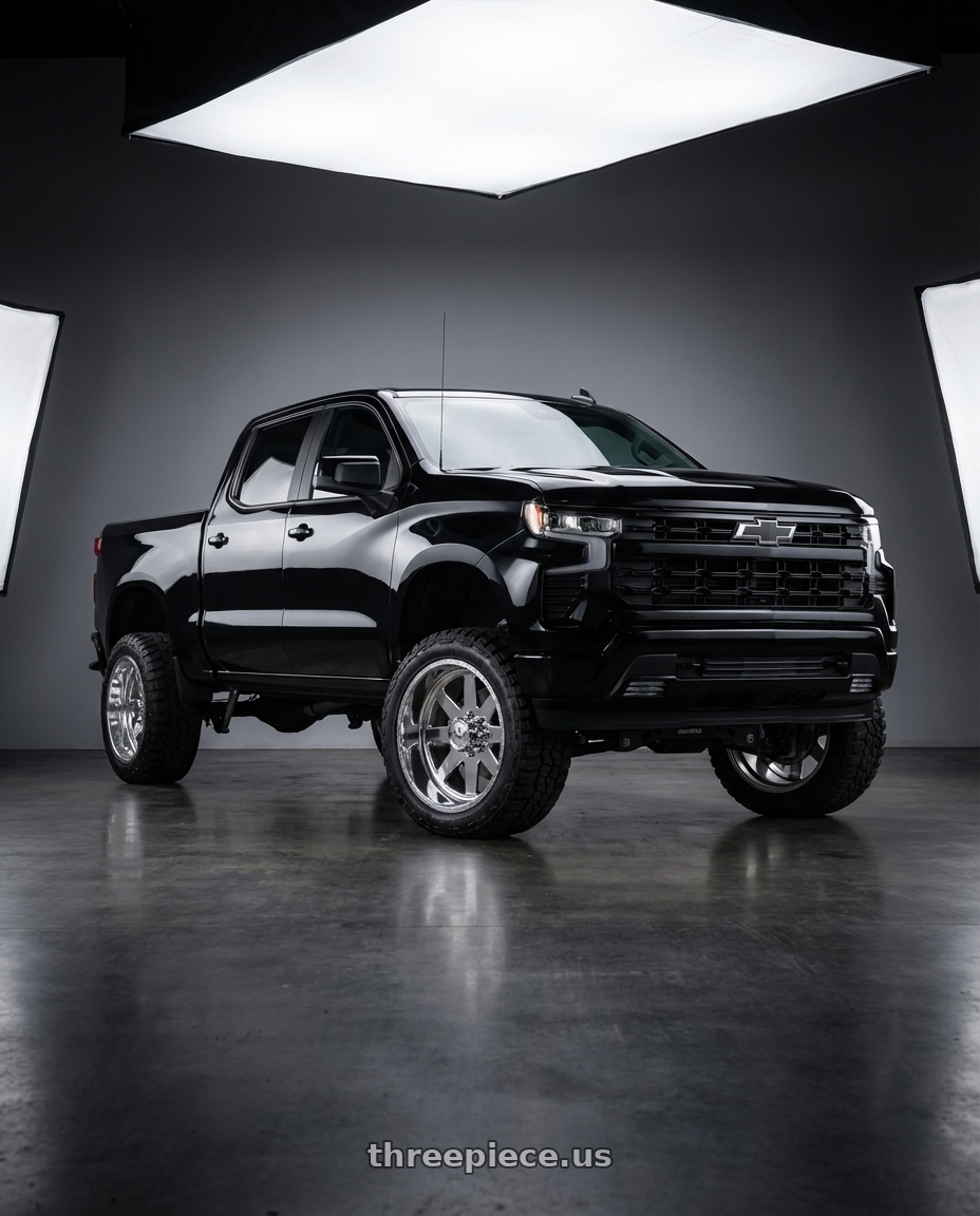 2023 Chevrolet silverado 1500 LT Black with American Force 11 Independence SS 5X127 20X10 -25 POLISHED wheels