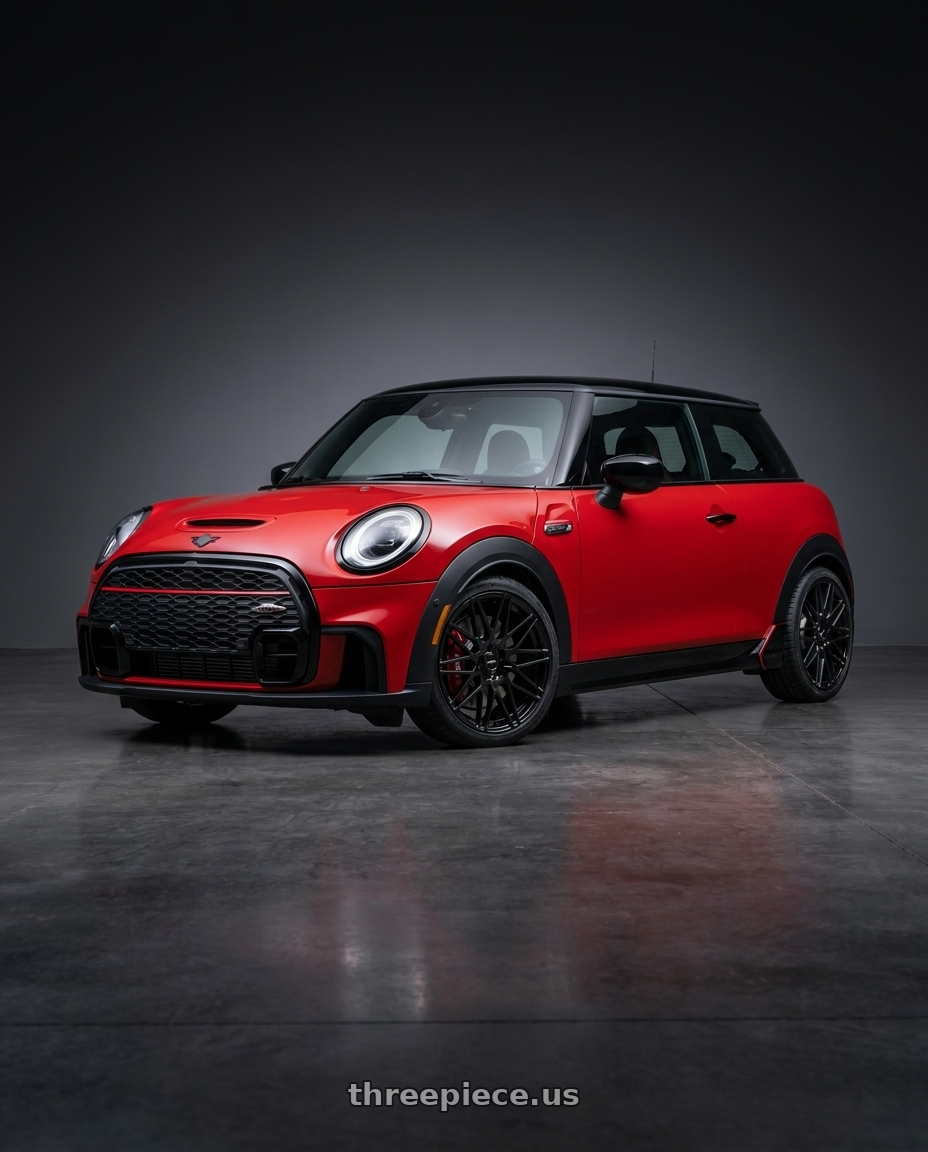 2025 mini jcw red with Enkei TMS 5x112 18x8+45 Gloss Black wheels