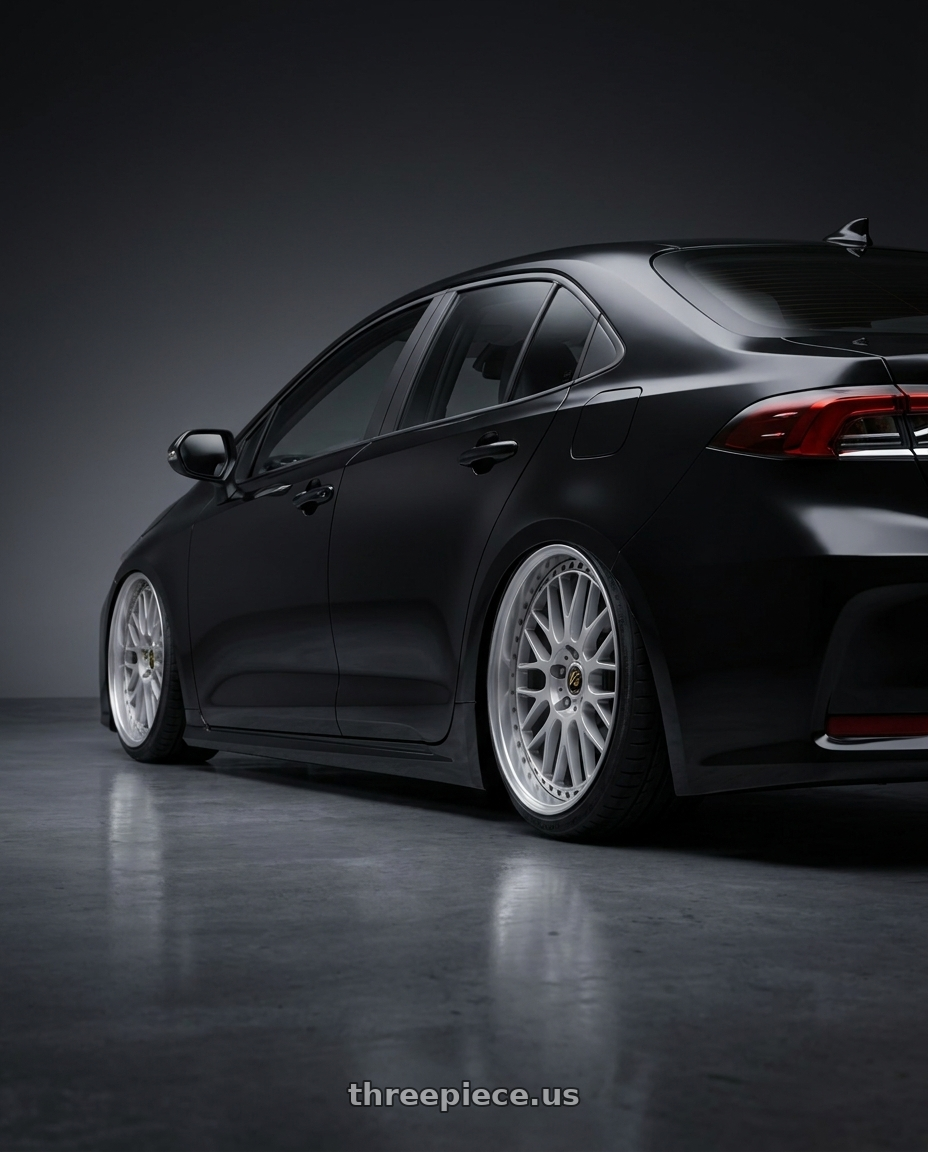 2024 toyota corolla altis with Work Vs-Xx 5x100 18x8+13 A Disk Light Grey Silver wheels rear three quarter view slight stretch tires