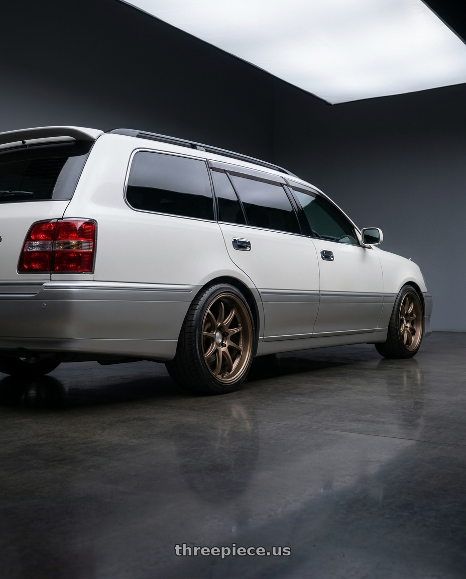 2000 toyota crown estate with Work Emotion D9R wheels rear three quarter view square tires