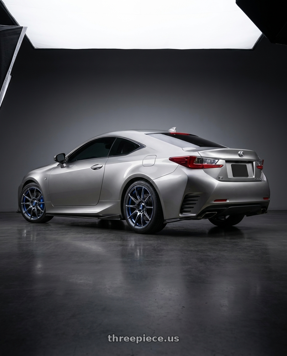 2016 Lexus RC 350 F Sport with WedsSport SA-99R 5x114.3 18x9.5+38 Face R / Blue Light Chrome II wheels rear three quarter view square tires