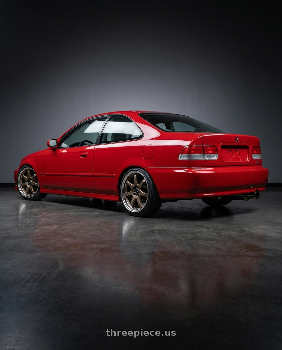 2000 Honda Civic Si Milano with Work Cr 2P 4x100 16x7 +38 Matte Bronze wheels rear three quarter view square tires