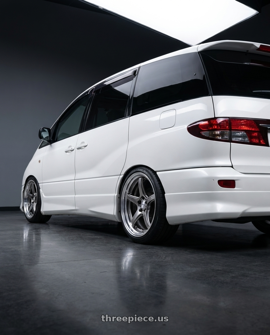 2000 toyota estima acr30w with Work T5R 2P 5x114.3 19x8.0 +38 GT SILVER wheels rear three quarter view slight stretch tires
