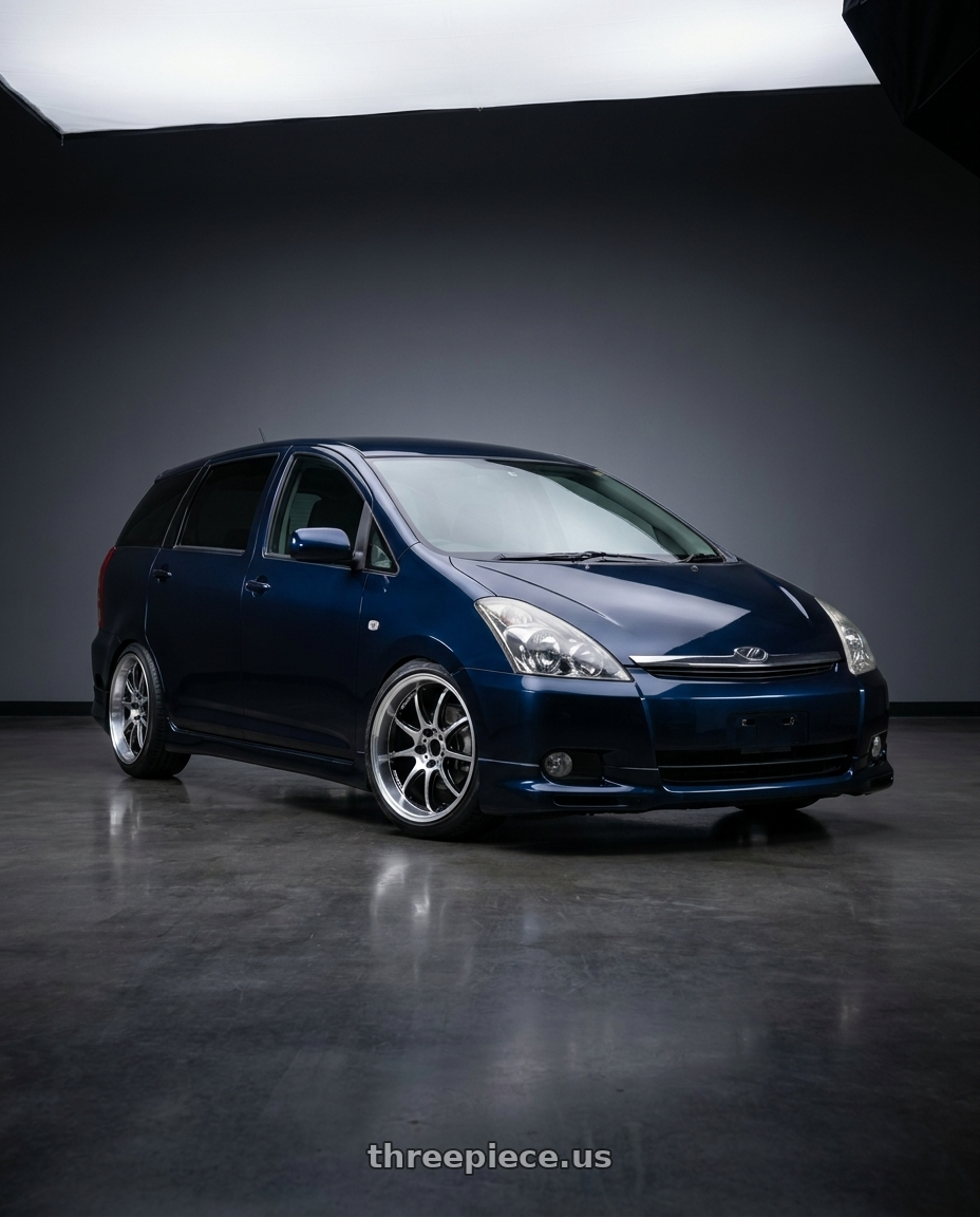 2008 TOYOTA WISH , ink blue with Work Emotion D9r 5x100 18x8.5 +47 Gt Silver Rim Cut wheels