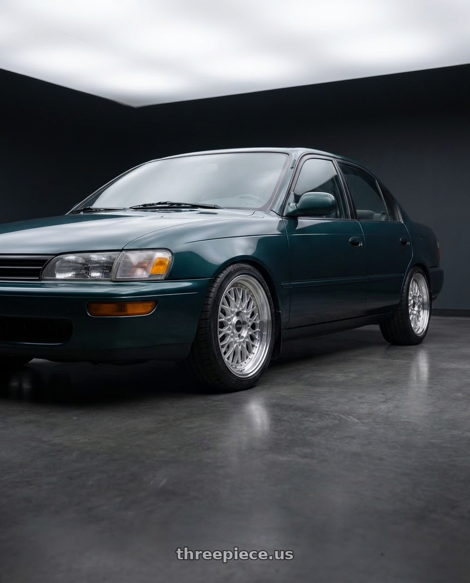 1997 toyota corolla with ARC AR1 5x108 17x9.5  +35 Silver Machine Face Lip Chrome Rivet wheels