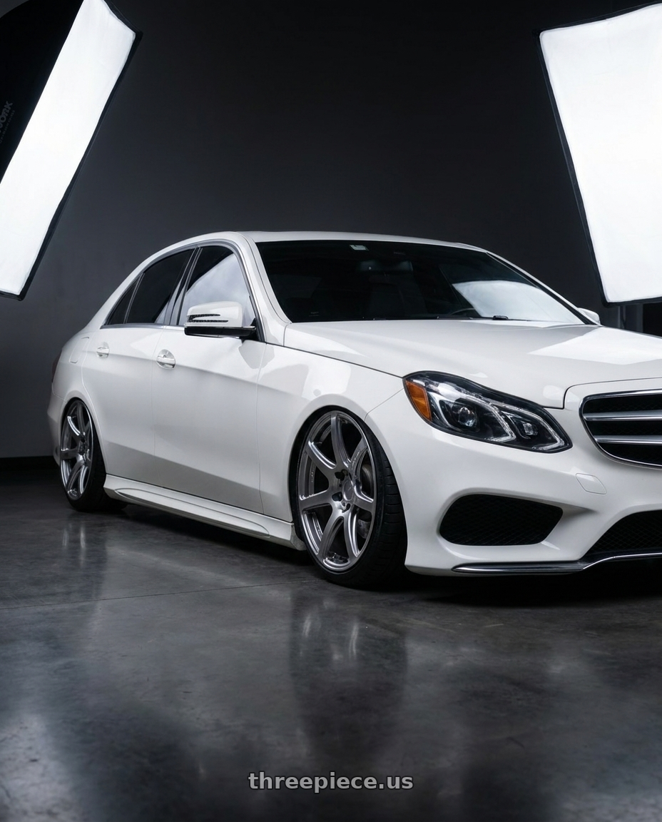 2014 Mercedes Benz e350 white with Work Emotion T7r 5x112 18x8.5 +30 Gt Silver wheels
