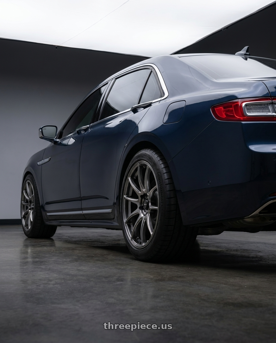 2017 Lincoln continental with Vors TR4 5x108 20x9.5  +35 Hyper Black wheels rear three quarter view meaty tires