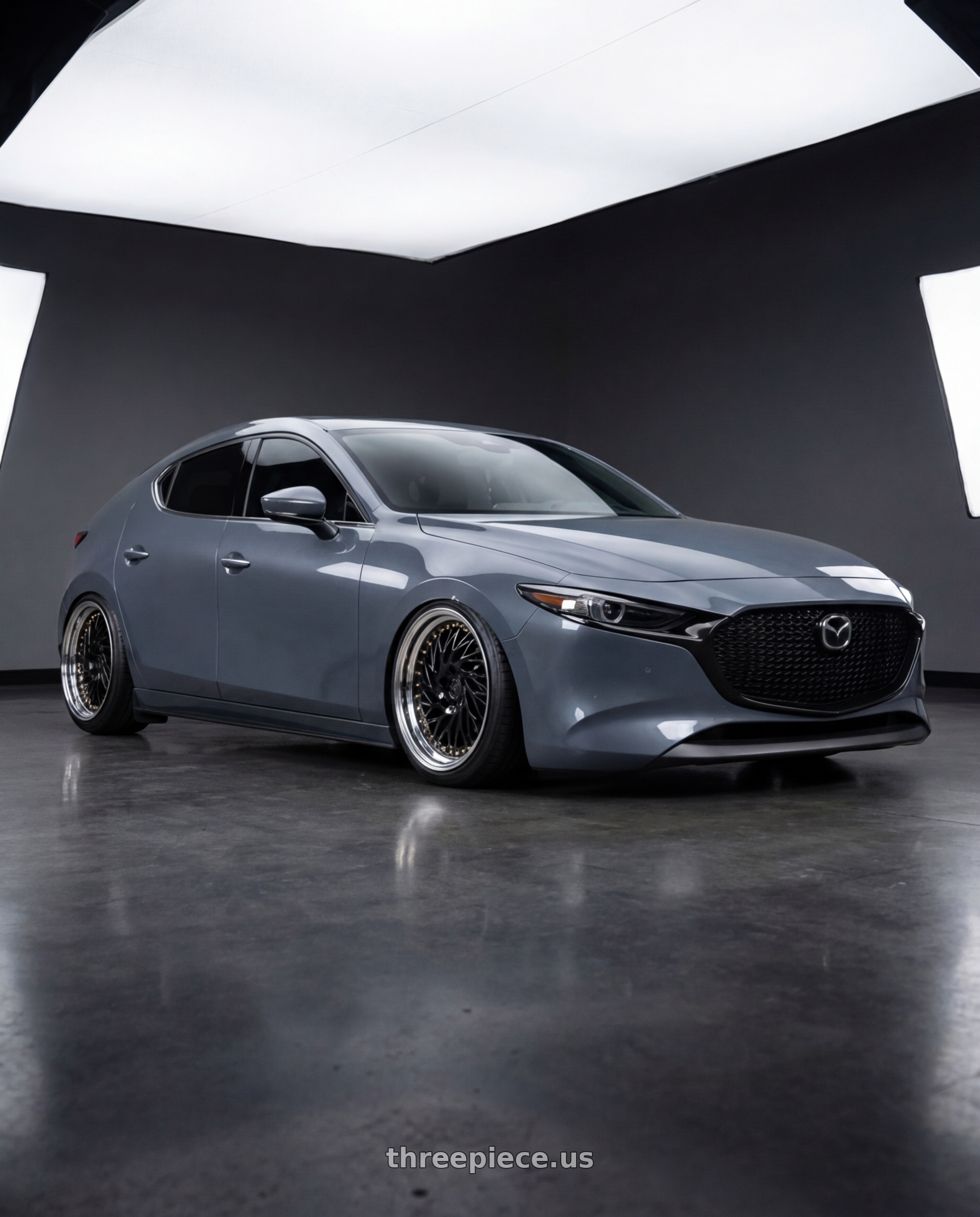 2023 Mazda Mazda3 Turbo with Aodhan DS03 5x114.3 18x9.5 +30 Black Vacuum w/ Gold Rivets wheels